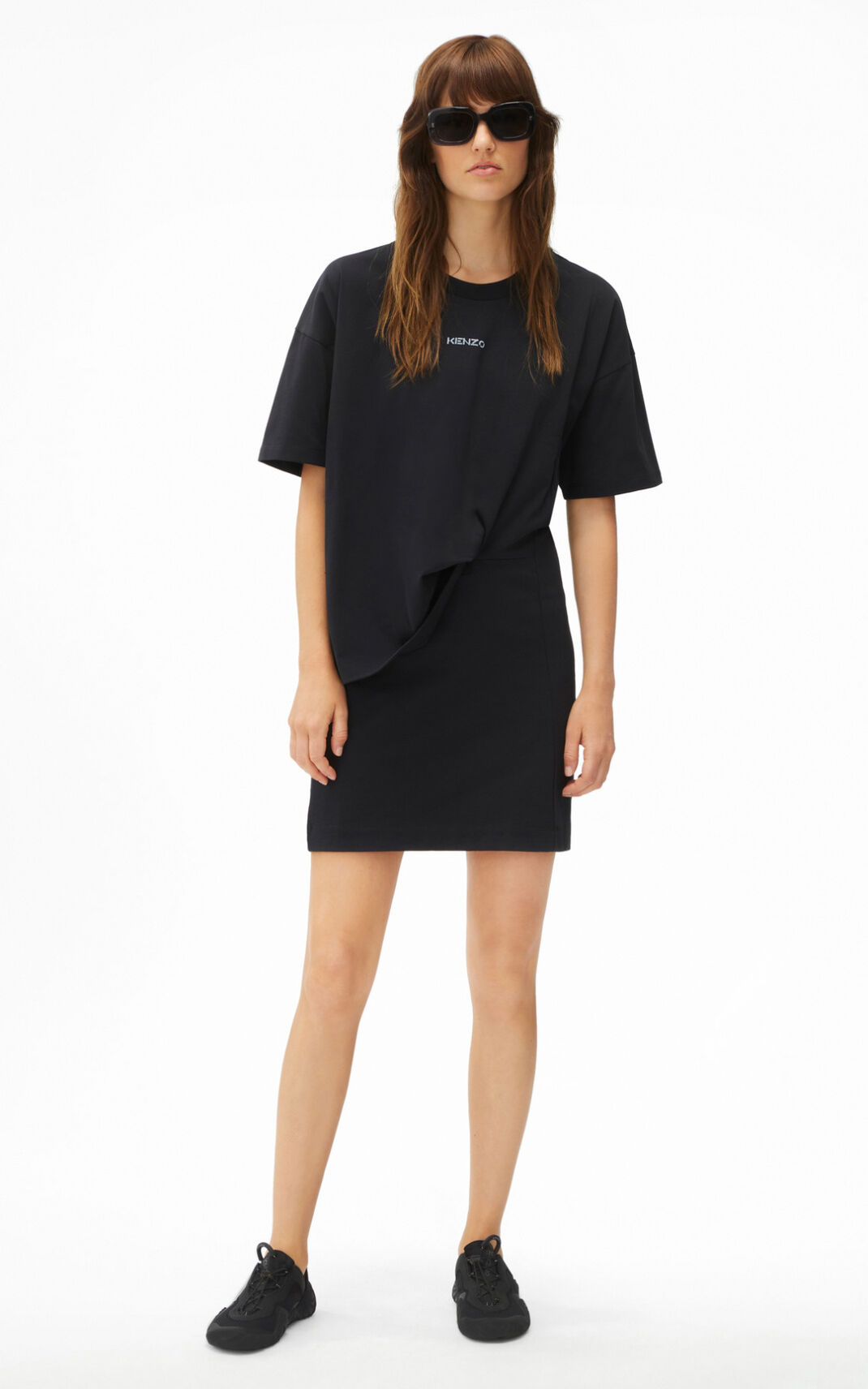 Kenzo Logo asymmetric T shirt Vestidos Mujer Negras | 5219346-HR